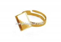 Ring base, gold plated 925 silver, square cabochon 10mm, adjustable, - x1