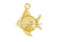 Pendant base, gold plated 925 silver, fish, rivoli 8mm - x1