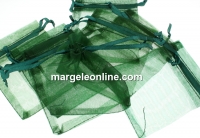 Saculet organza, verde padure, 9x7cm - x20