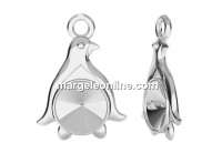 Pendant base, 925 silver, Penguin, rivoli 6mm - x1