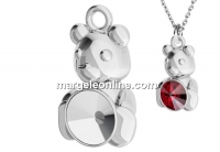 Pendant base, 925 silver, Teddy bear, rivoli 6mm - x1