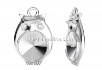 Pendant base, 925 silver, Owl, rivoli 6mm - x1