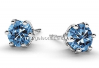 Earring findings, 925 silver, zirconia 6mm, blue - x1pair