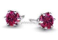 Earring findings, 925 silver, zirconia 6mm,  fuchsia - x1pair