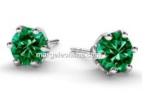 Earring findings, 925 silver, zirconia 6mm, green - x1pair