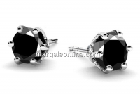 Earring findings, 925 silver, zirconia 6mm, black - x1pair