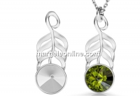 Pendant base, 925 silver, Leaf, rivoli 6mm - x1