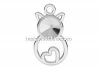 Pendant base, 925 silver, Cat, rivoli 6mm - x1