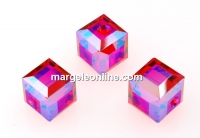 Swarovski, cube bead, light siam shimmer, 8mm - x1