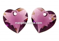 Swarovski, heart pendant, amethyst, 8mm - x2