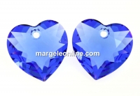 Swarovski, heart pendant, sapphire, 10.5mm - x2