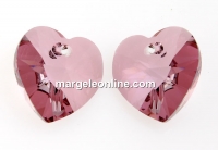 Swarovski, heart pendant, antique pink, 14mm - x2