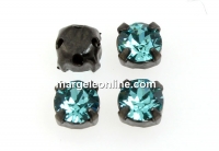 Swarovski, chaton montees negru gun- light turquoise, 3.5mm - x20