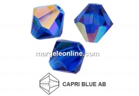 Preciosa, bicone bead, capri blue AB, 4mm - x40