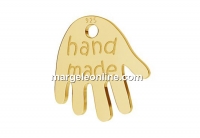 Pendant hand, hand made, 925 silver gold plated, 10mm  - x1