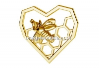 Link heart with bee, gold plated 925 silver, 15mm  - x1