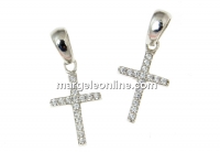 Cross pendant with crystals, rhodium plated 925 silver, 20mm  - x1