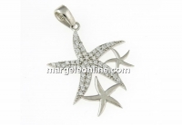 Starfish pendant with crystals, rhodium plated 925 silver, 31mm  - x1