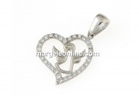 Angel heart pendant with crystals, rhodium plated 925 silver, 24mm  - x1