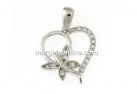 Butterfly heart pendant with crystals, rhodium plated 925 silver, 22mm  - x1