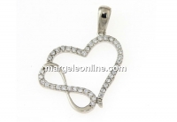 Infinity heart pendant with crystals, rhodium plated 925 silver, 26mm  - x1