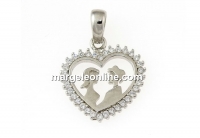 Lovers heart pendant with crystals, rhodium plated 925 silver, 22mm  - x1