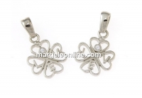 Love clover pendant with crystals, rhodium plated 925 silver, 19mm  - x1