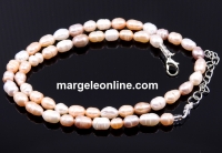 Necklace made of white, sandy purple, rose freshwater pearls 7-9mm