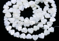 White natural pearl beads, heart, 10.5x10mm