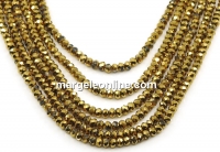 Sirag crystal beads, faceted rounds, gold, 3.5x2.5mm