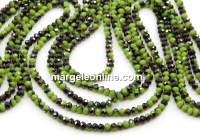 Crystal beads string, faceted rounds, green black gradients, 3x2.2mm