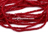 Crystal bead string, faceted rings, dark red coral, 3x2mm