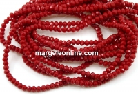 Crystal bead string, faceted rings, dark red coral, 3.5x2.5mm