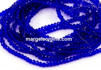 Crystal bead string, faceted rounds, intense blue, 3.5x2.5mm