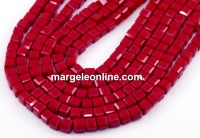 Crystal bead string, cube, coral red, 6mm