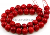 Coral beads, intense red, round, 12mm