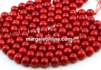 Coral beads, intense red, round, 10mm