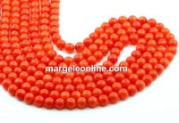 Coral beads, intense orange, round, grade A, 6.5mm