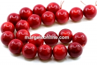 Coral beads, intense red, round, 18.5mm