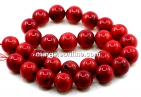 Coral beads, intense red, round, 14mm