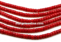 Coral beads, intense red, heishi disk, grade A, 6x4mm