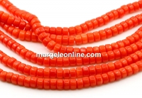 Coral beads, deep orange, heishi disk, grade A, 6x4mm