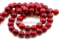 Coral beads, intense red, round, 14mm