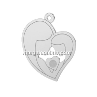 Engraving Pendant, heart mother and daughter with crystal, 925 silver, 18mm - x1