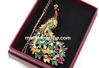 Martisor brooch, Peacock with crystals, 6x3.5cm, box included - x1