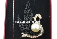 Martisor brooch, Swan with crystals, 5x3.5cm, box included - x1