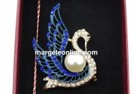 Martisor brooch, Swan with crystals, 5x3.5cm, box included - x1