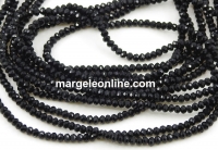 Crystal bead string, faceted rounds, jet black, 3.5x2.8mm