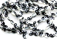 Yin and Yang mother-of-pearl beads, disc, 8mm