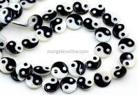 Yin and Yang mother-of-pearl beads, disc, 8mm